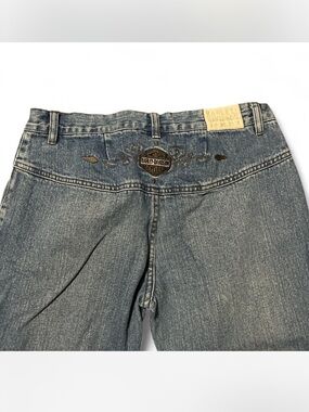 Harley-Davidson Faded Blue Denim Jeans with Embroidered Back Patch